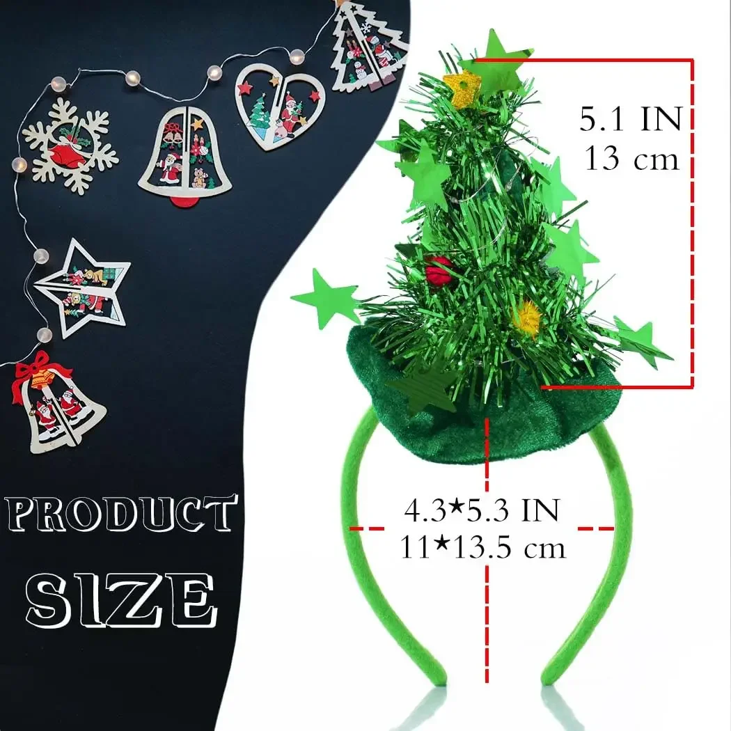 Light Up Christmas Headband Christmas Tree Headbands LED Green Xmas Hair Bands Women Girls Glow Xmas Hat Party Hair Accessories