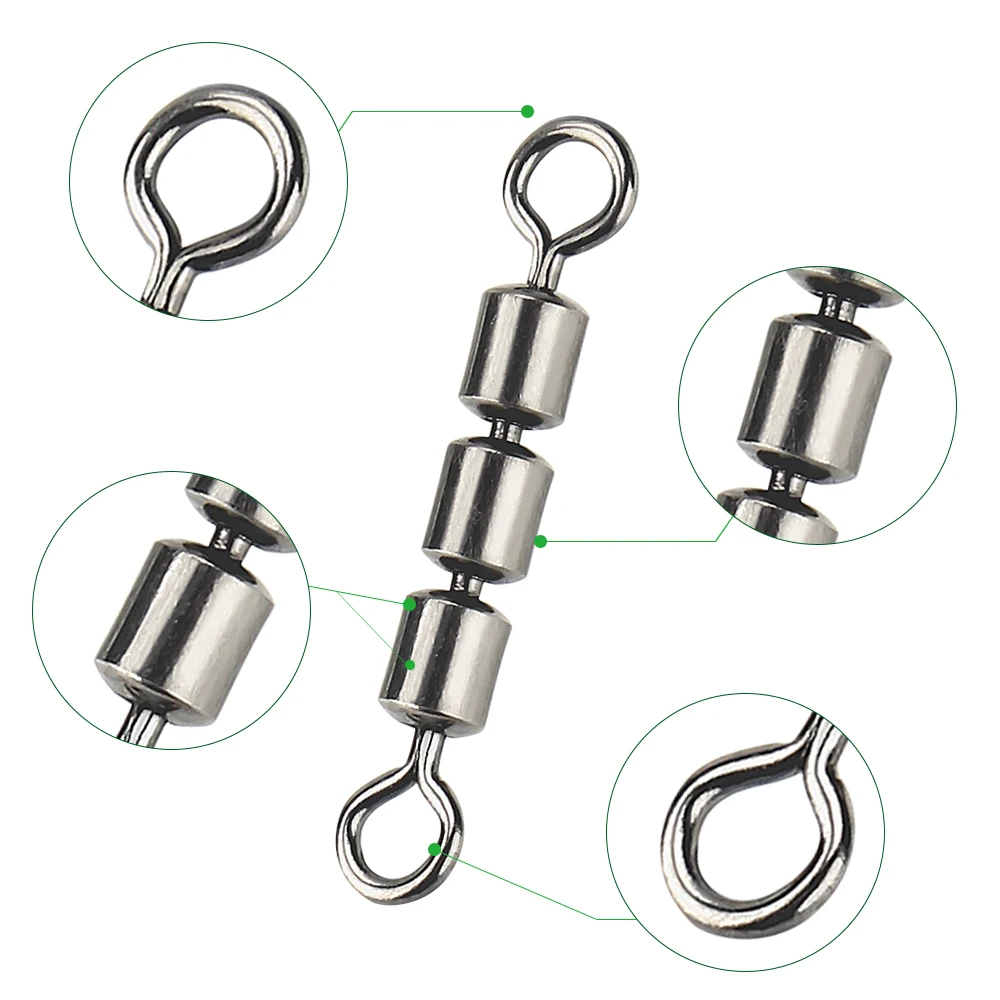 DNDYUJU 50pcs Fishing Triple Bearing Safe Fishing Swivel Fishing Rolling  Swivels Ball Bearing Swivels Fishing Tackle Accessories