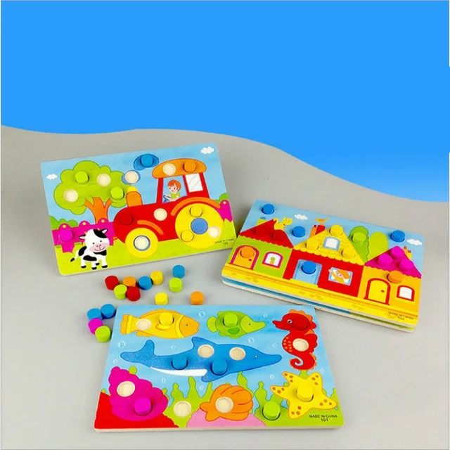 1 Set Montessori Wooden Toys Puzzles Tangram Jigsaw Board Educational Early Learning Cartoon Wood Puzzles Kids Toys for Children 5
