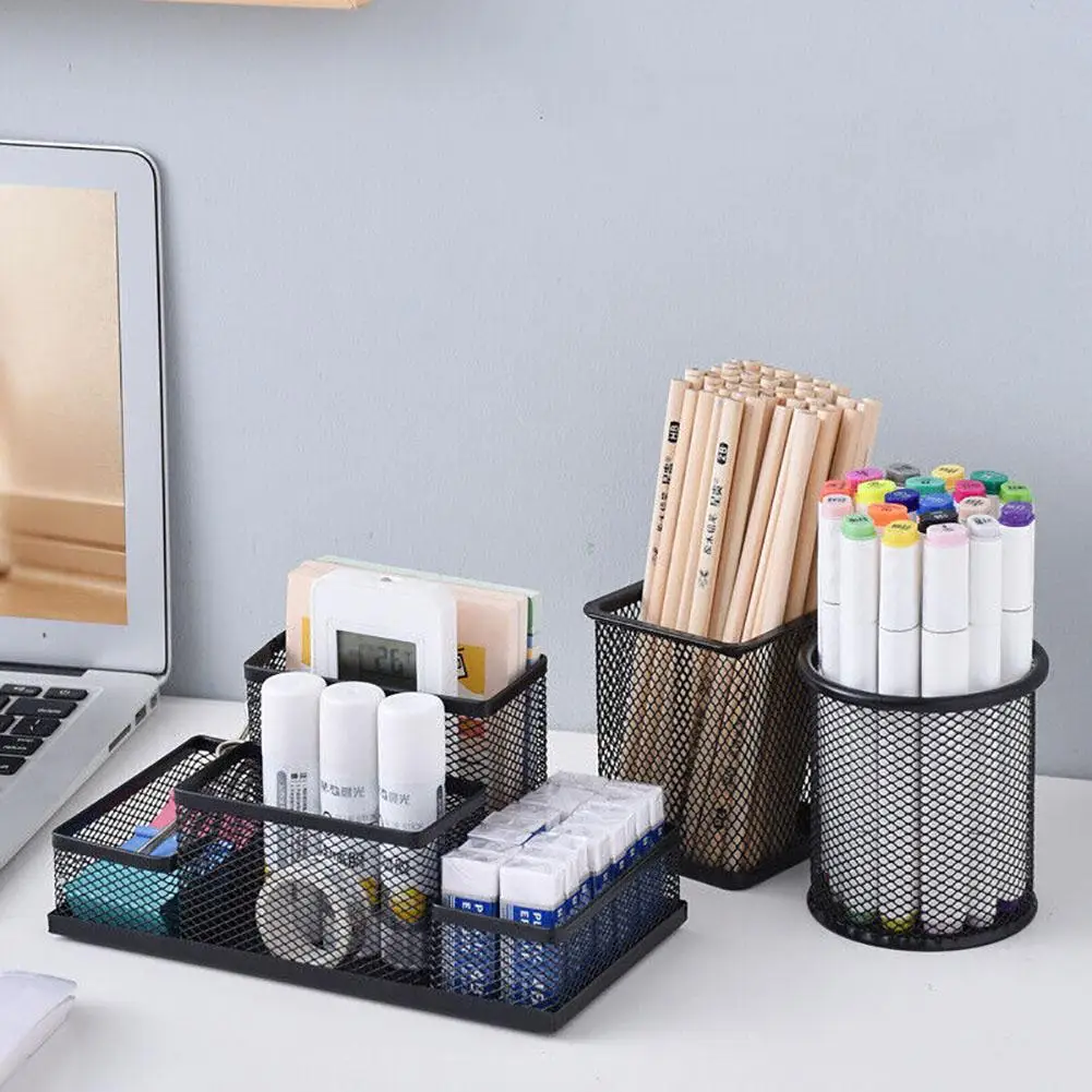 Mesh Desk Organizer Desktop Pen Holder 4 Compartments Metal Stationary Organizer Desk Caddy Office Home Stationery Supplies pen holder,stationery organizer,desktop storage shelf,desktop storage box,desktop storage kit,stationery storage box,storage drawer boxes