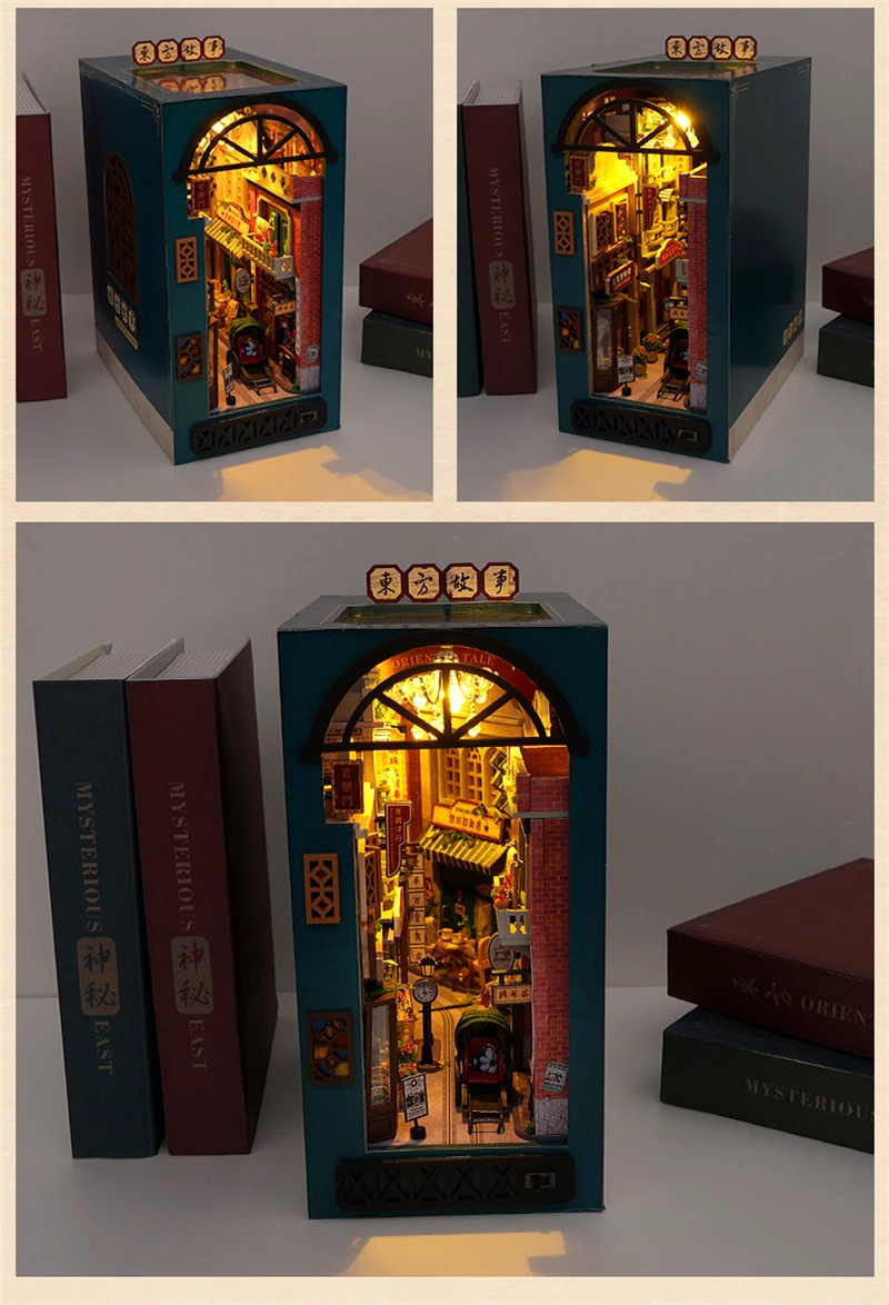 Description Picture 6 of itemRetro DIY Wooden Book Nook Shelf Insert Miniature Kits Chinese Oriental Tale Home Bookend Decoration For Adult Handmade Gifts