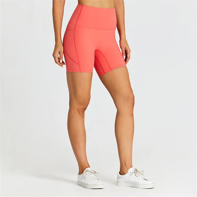 Solid Color Fitness Yoga Short Tight Women Soft High Waist Workout Sports Cycling Legging Shorts Soft Gym Training With Pocket