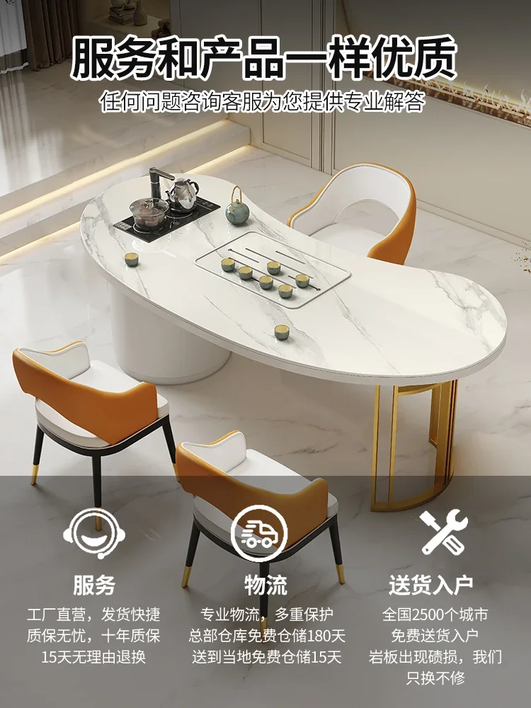 Light luxury modern simple rock plate tea table living room home office tea table balcony office small and chair combi