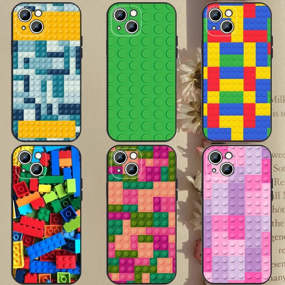 Custodia Per Telefono Pop Mart L-Lego Blocks Per Apple Iphone 15,14,13,12,11,Xs,Xr,X,8,7,Pro,Max,Plus,Mini Cover Nera In Silicone