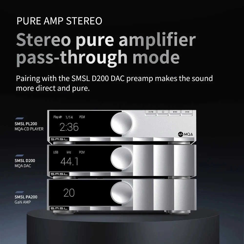 SMSL PA200 갈륨 질화물 파워 앰프 XLR 모노 입력 모드 스테레오 순수 앰프 오디오 등급 패스스루 모드 고출력