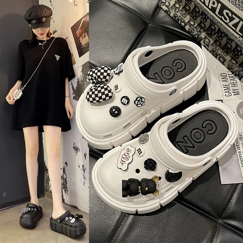 2022 Fashion Women Slippers Sandals Platform Clogs with Charms Thick Sole EVA Flip Flops Comfortable Casual Shoes for Female 41