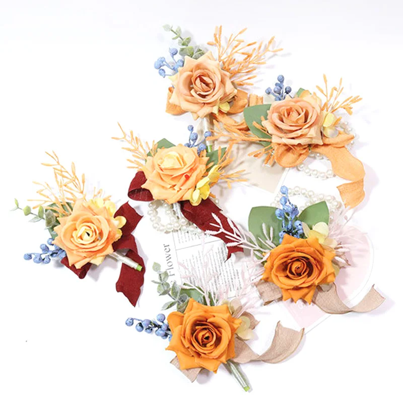 

1PC Bridesmaid Brooches Pearl Wrist Flowers Simulated Flowers Rose Corsage Braceles Wedding Party Elegant Dress Decor Supplies