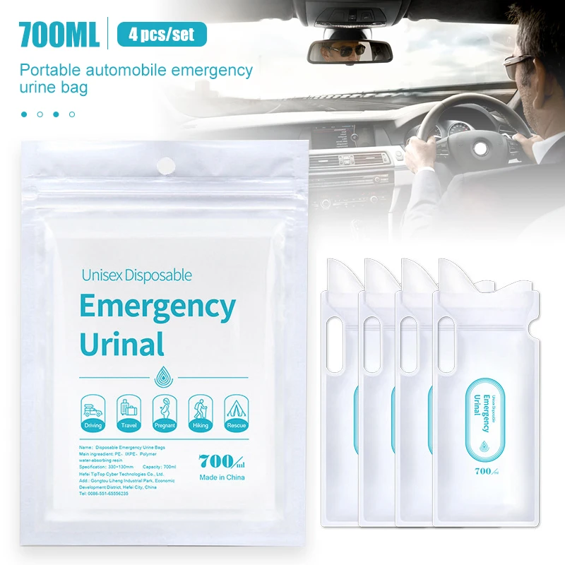 4Pcs/bag Portable Car Urine Bags Emergency Urinals for Women Men Disposable Mobile Toilets Unisex Camping Urinal Toilet Bag700ml