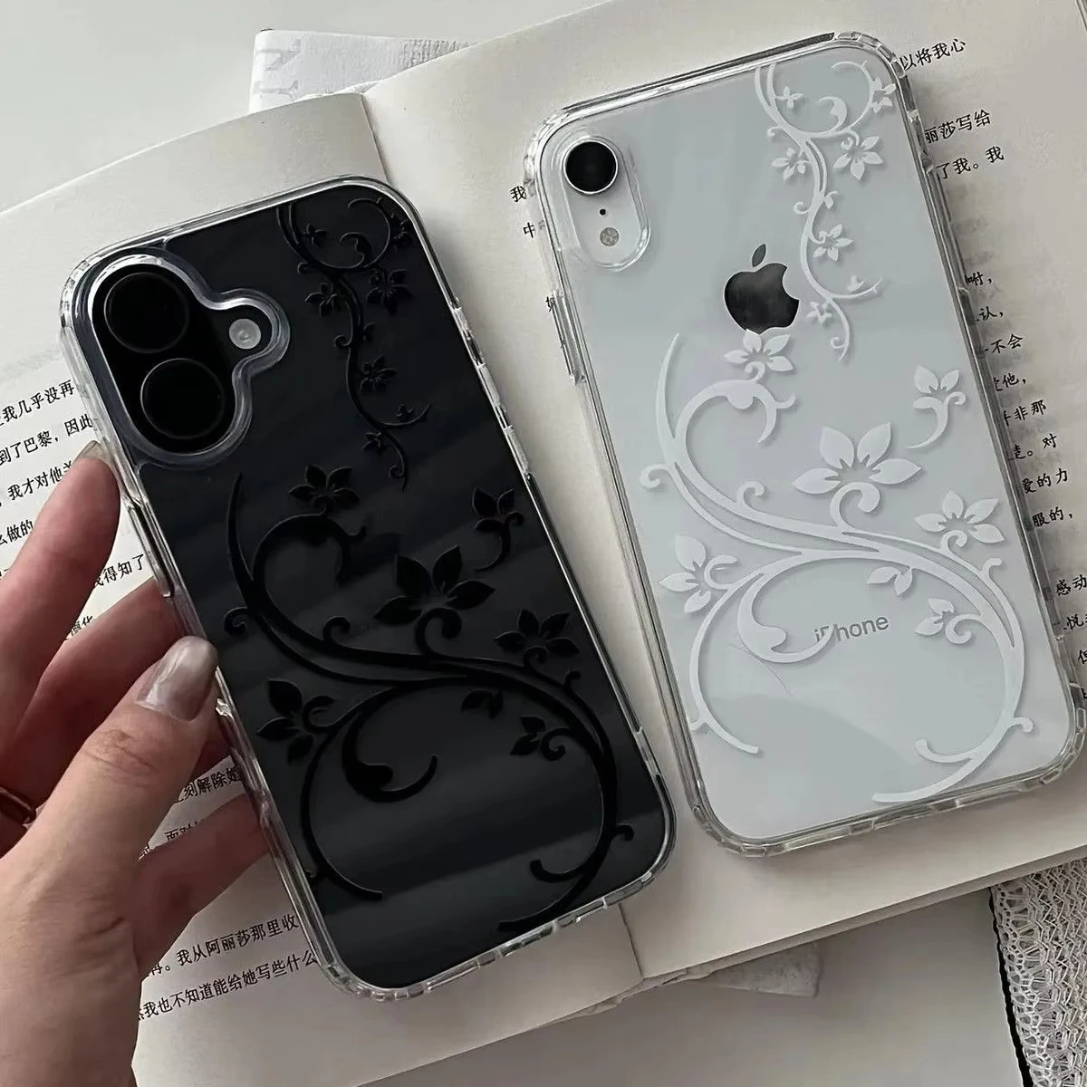 Elegant Minimalist Black & White Floral Shockproof Phone Case