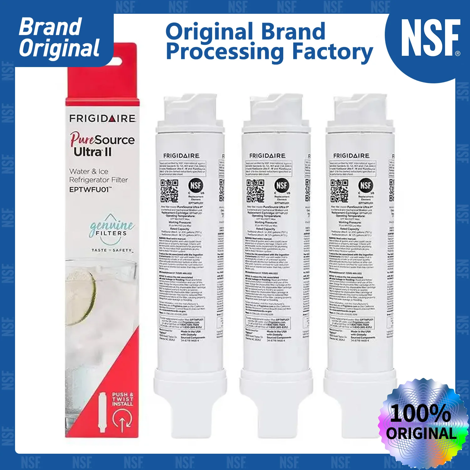 Refrigerator Water Filter Compatible EWF02 Frigidaire Pure source Ultra II NSF Certified