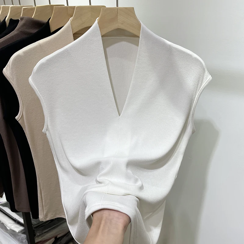 

Fashion Solid Women T-Shirts Summer New Design 2023 V-Neck Short-Sleeved Slim Elegant Female Pulls Tops Tees