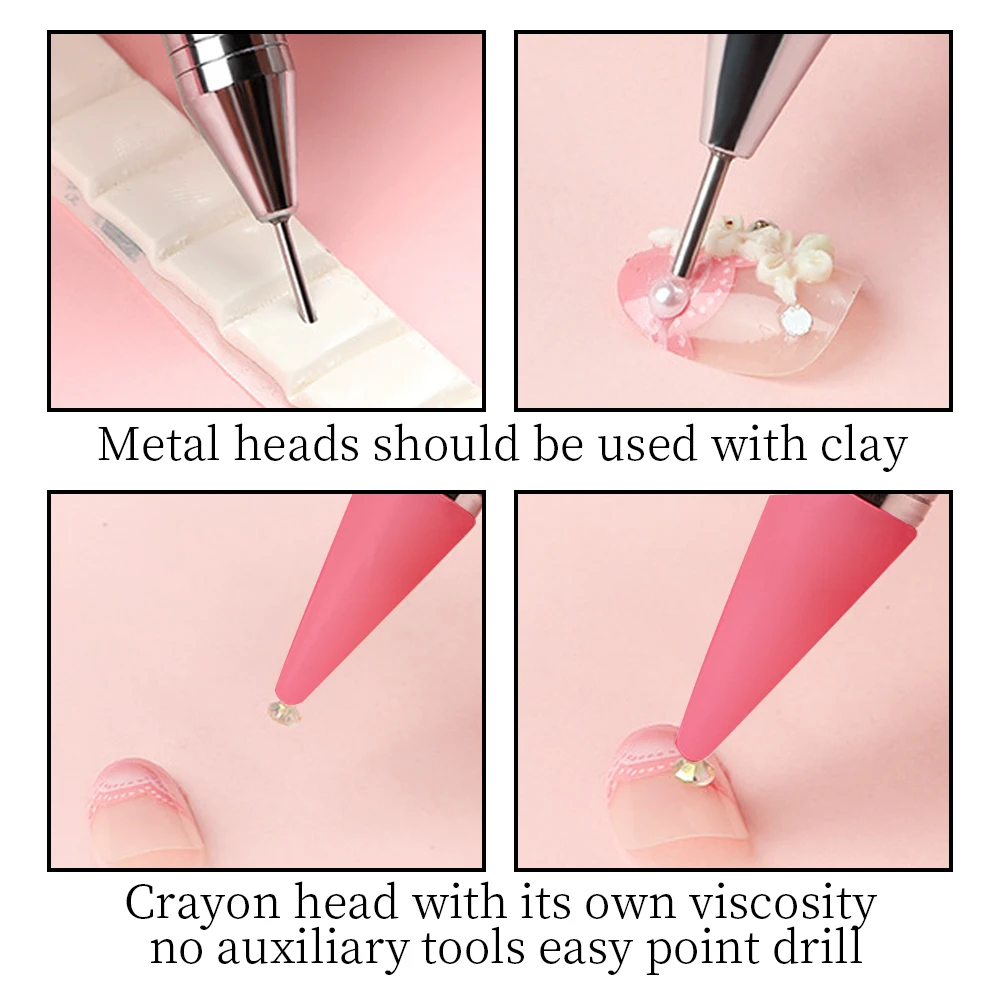 1PC Dual Heads Acrylic Metal Dotting Wax Pen Nail Brush Rhinestones Crystal Picking Nail Studs Dotter DIY Point Drill Nail Tools 5
