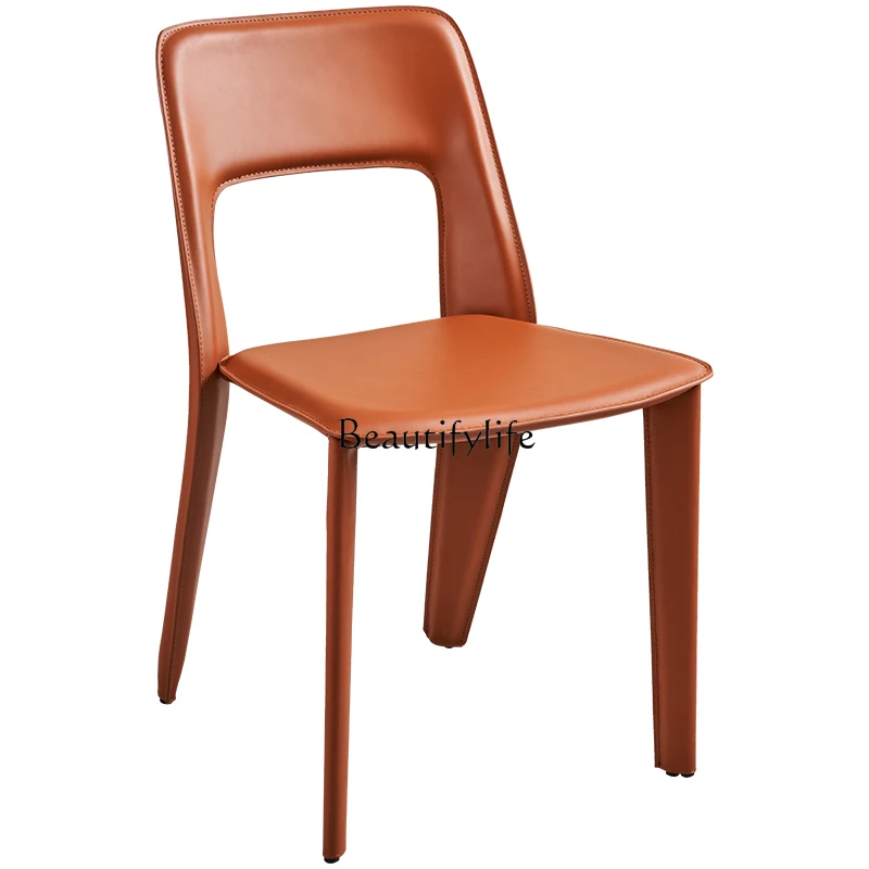 

Итальянский минималистичный обеденный стул, современный простой домашний дизайнерский роскошный оранжевый кожаный обеденный стул со спинкой