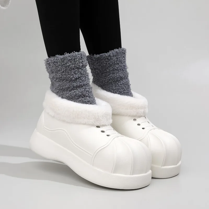 Warm and Anti slip Snow Shoes Plush Shoes for Women Wearing Cute New Waterproof Cotton Shoes with Wrapped Heels and Slippers