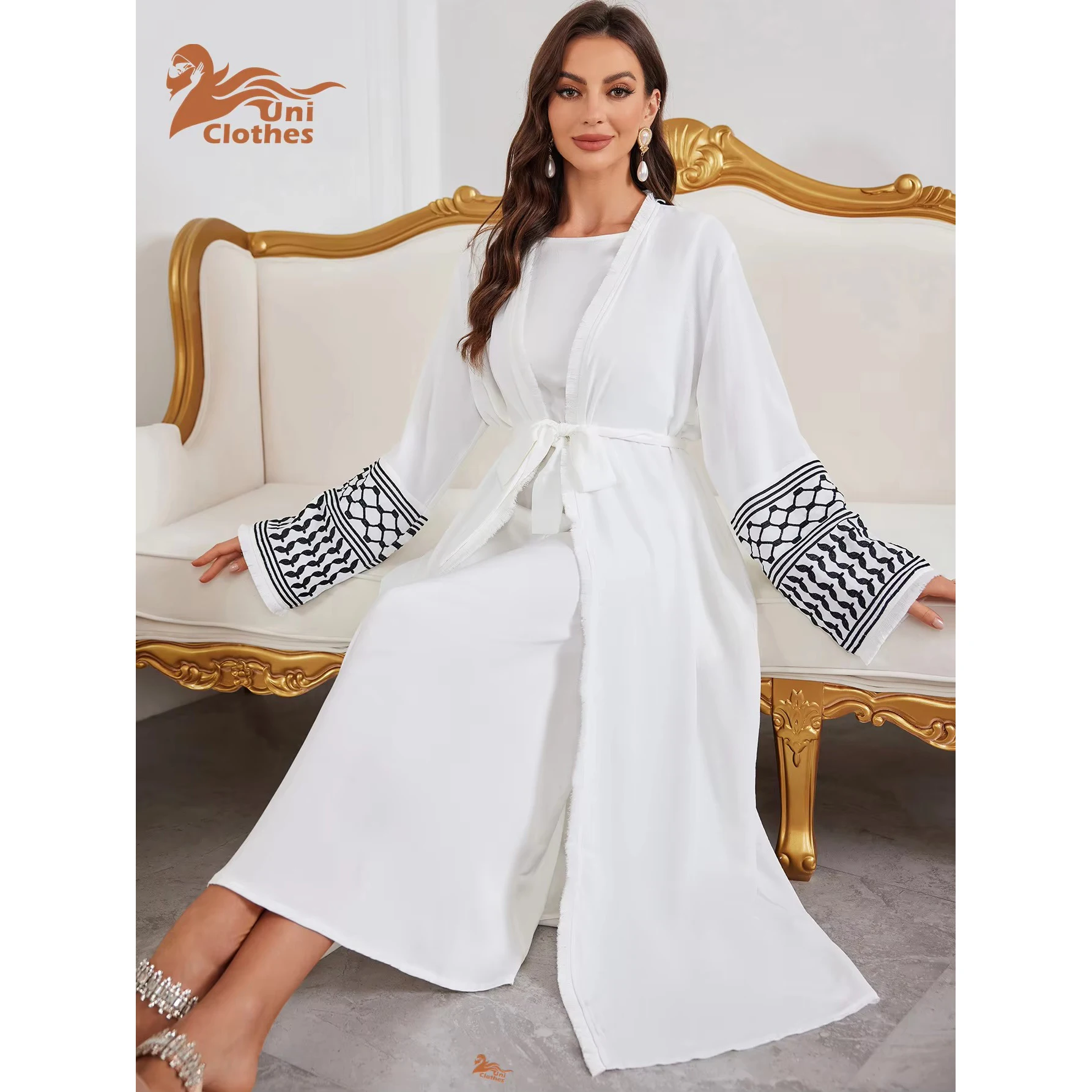 UNI Ramadan Abaya Kimono Keffiyeh Embroidery Tassels Muslim Open Abayas Women Dubai Luxury Islam Cardigan Dress Kaftan - Image 4