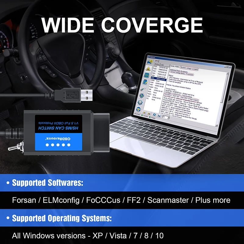 OBDResource FORSCan ELM327 USB Adapter OBD2 Scanner Code Reader Programming HS MS Ford USB CH340 V1.5 PIC18F25K80 Chip