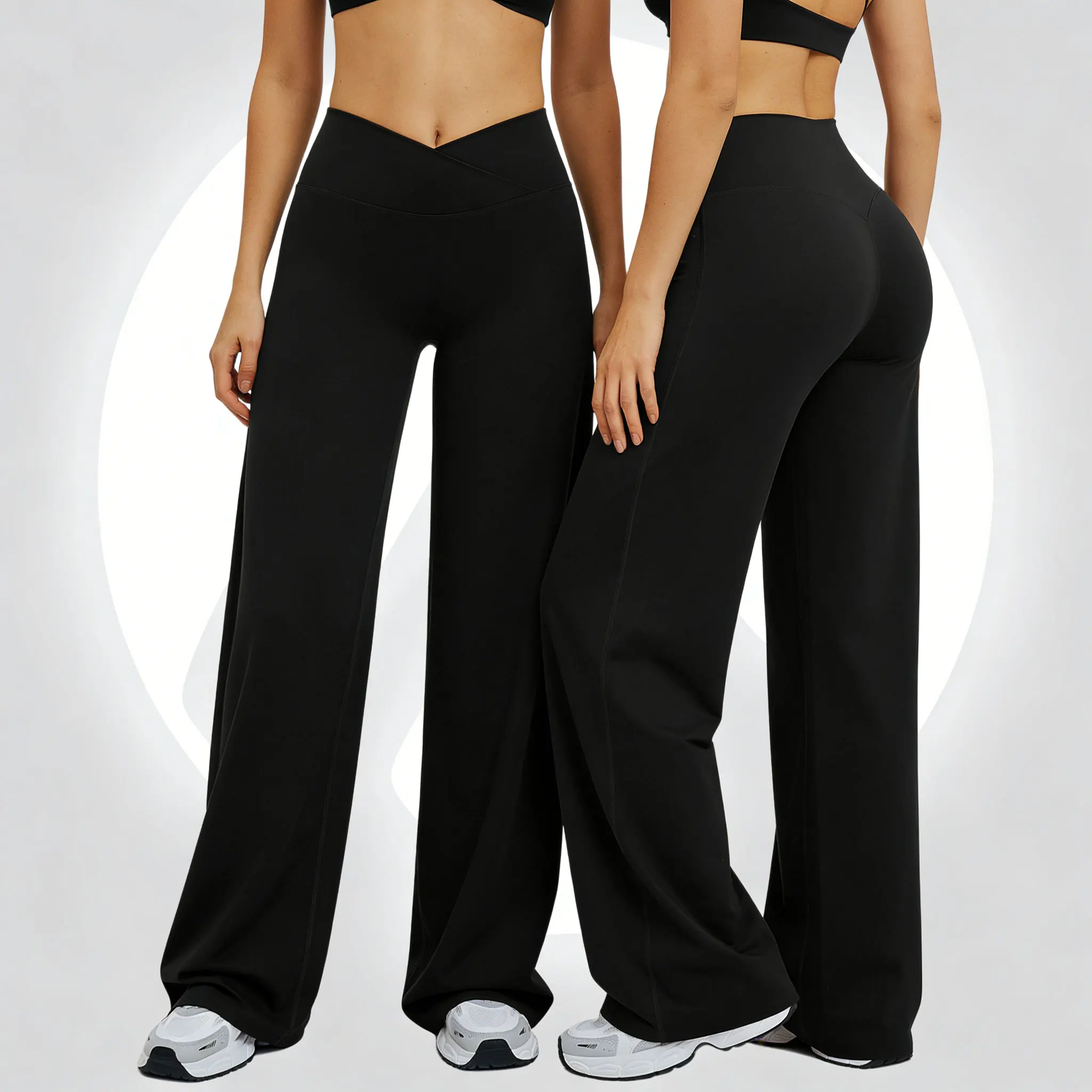 Leggings a Zampa d'Elefante Felpati, Pantaloni Casual a Vita Alta Incrociati, Pantaloni da Corsa Vestibilità Ampia, Pantaloni per Attività all'Aperto