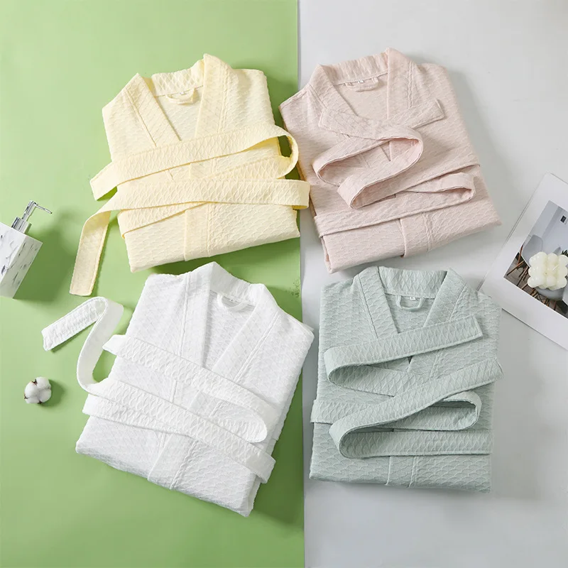 Waffle Hotel Bathrobe Cotton Men's and Women's Homewear Absorbent and Quick Drying Towel Bathrobes Pijamas Kimono Clothes