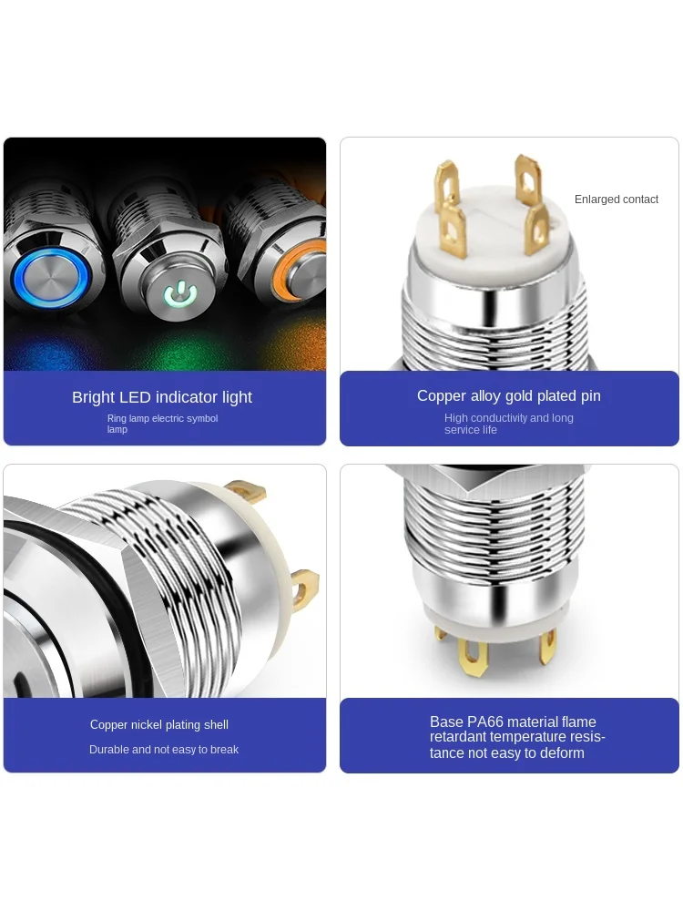 YZWM 12mm Reset Metal Button Start Stop Switch LED Light DC 5 12 24 V Small Button Inching Switch Waterproof Dustproof