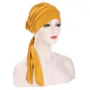 Solid Long Tail Bow Turban Hat Elastic Headwrap Scarf Beanies Hat India African Headband Muslim Hijab Ladies Night Cap 2023 5
