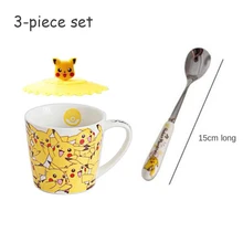  Pokemon Pikachu Ceramic Coffee Cup Mug Home Breakfast Milk Water Cup Creative Cute Children Gift 3 Piece Set Cup Spoon Coaster 