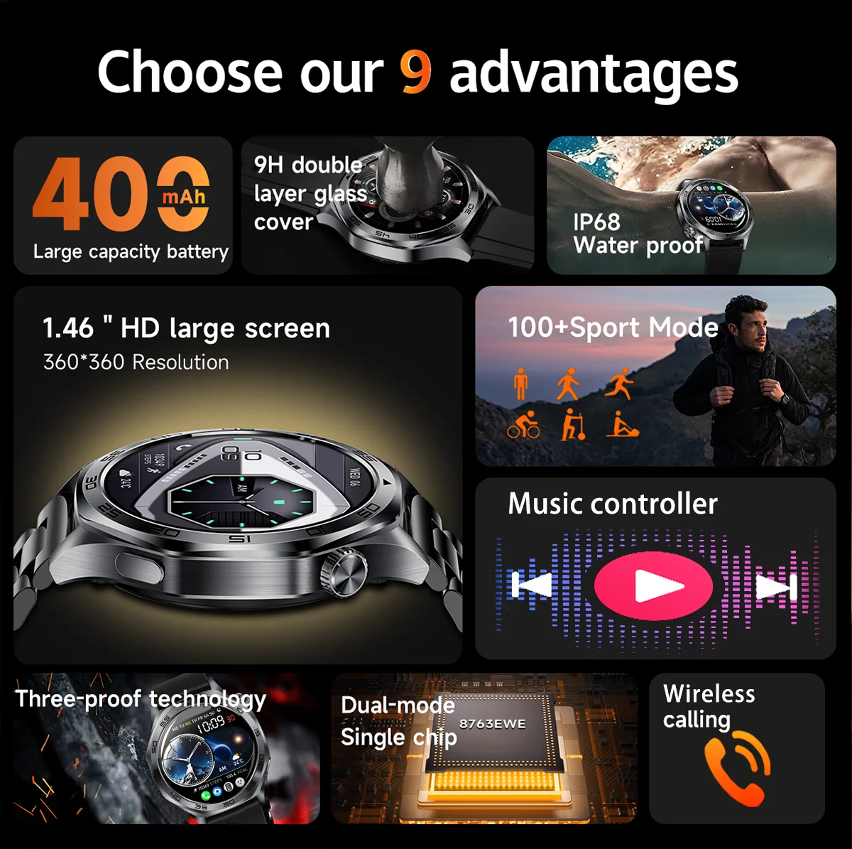 Smartwatch, quadrante personalizzabile, diverse modalità sportive, risposta/effettua chiamate, promemoria messaggi, adatto sia per uomini che per donne - immagine 2