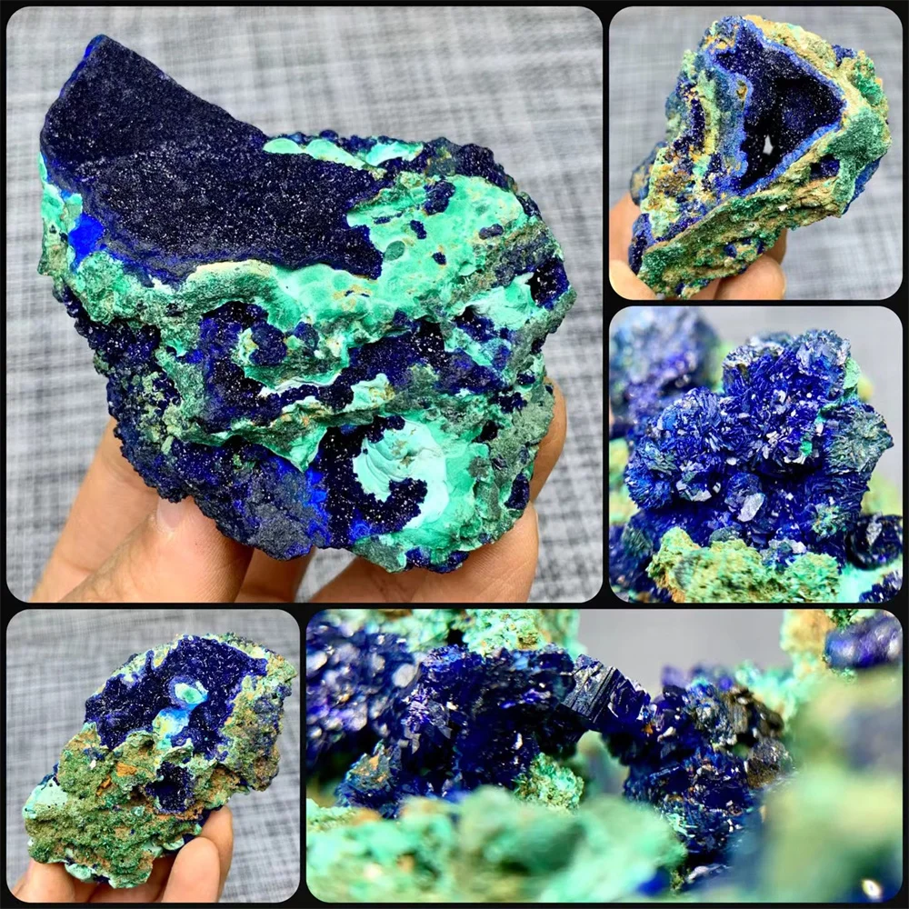 Natural Azurite Malachite Geode Quartz  Crystal Geode Cluster Mineral Specimen Teaching Research   Stone Collectible