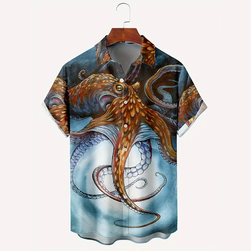 

3d Print Ocean Octopus Shirt Graphic Casual Hawaiian Tees Shirt Button Down Short Sleeve Beach Loose Shirts Summer Vacation Tops