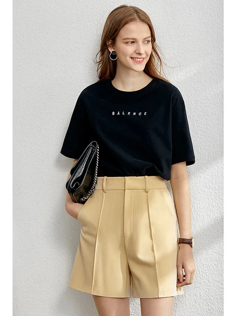 Amii Minimalism Spring Female Offical Lady Blazer Women,Lace Vneck Tanks,High Waist Women's pants Female Shorts 12060909 yellow   shorts