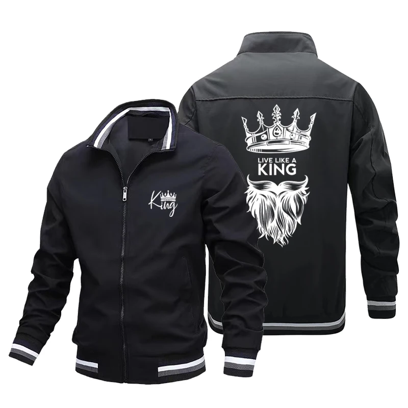 King's Crown Printed Pattern Men's Baseball Jacket Fall Men's Womens Outdoor Travel Basketball Jacket Lightweight Breathable