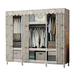 Robust Simple Zippered Wardrobe Durable Steel Pipe Construction Fully Enclosed Thickened Cloth Storage for Bedrooms