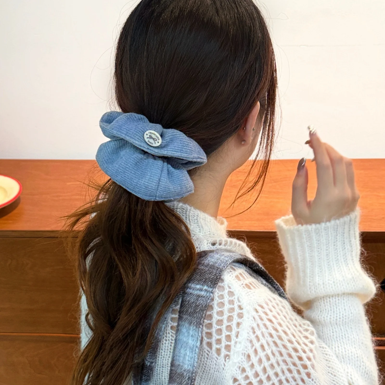 Knitted Scrunchies Set, Autumn Winter Soft Warm Hair Ties, Pink Blue Brown Hair Accessories For Women, French Style