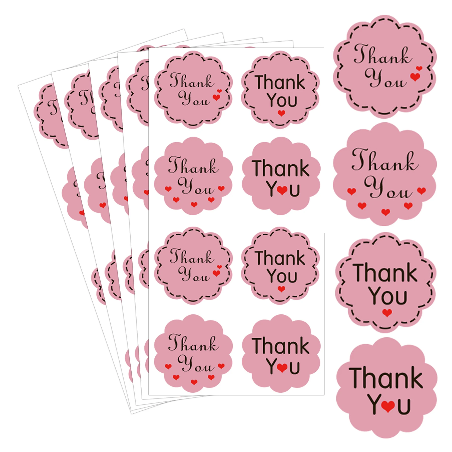 250Pcs Pink Flower Shaped Thank You Labels 1.5 Inches  Adhesive Gift Label Red Heart Envelope Gift Packaging Stationery Stickers