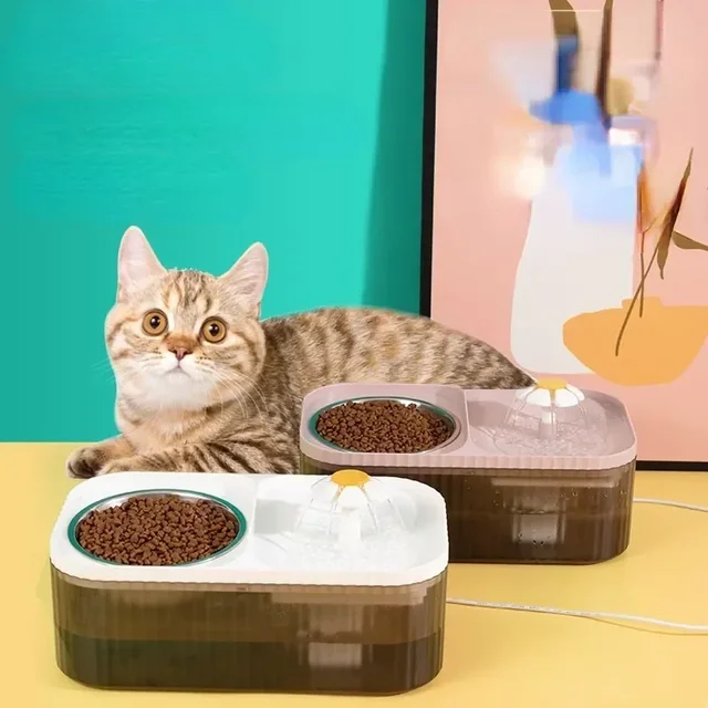 Automatic Cat Water Fountain Pet Feeder with Food Bowl USB Electric