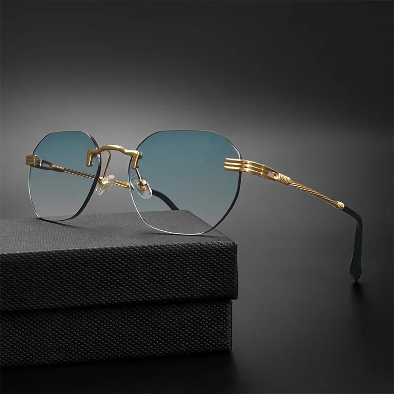 LOOVILEN Frameless Mirror Lens Sunglasses - UV400 Protection, Lightweight, 62mm Wide (Golden)