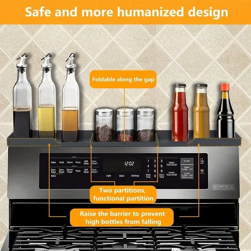 Kitchen Storage Rack Silicone Stove Top Magnetic Shelf Kitchen Organizer Over the Stove Spice Storage Rack Magnetic Over Oven Organizer Top Shelf