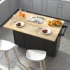55" Kitchen Cart with Wood Top and Drop Leaf Breakfast Bar, Rolling Mobile Kitchen Island Table on Wheels with Drawer 3