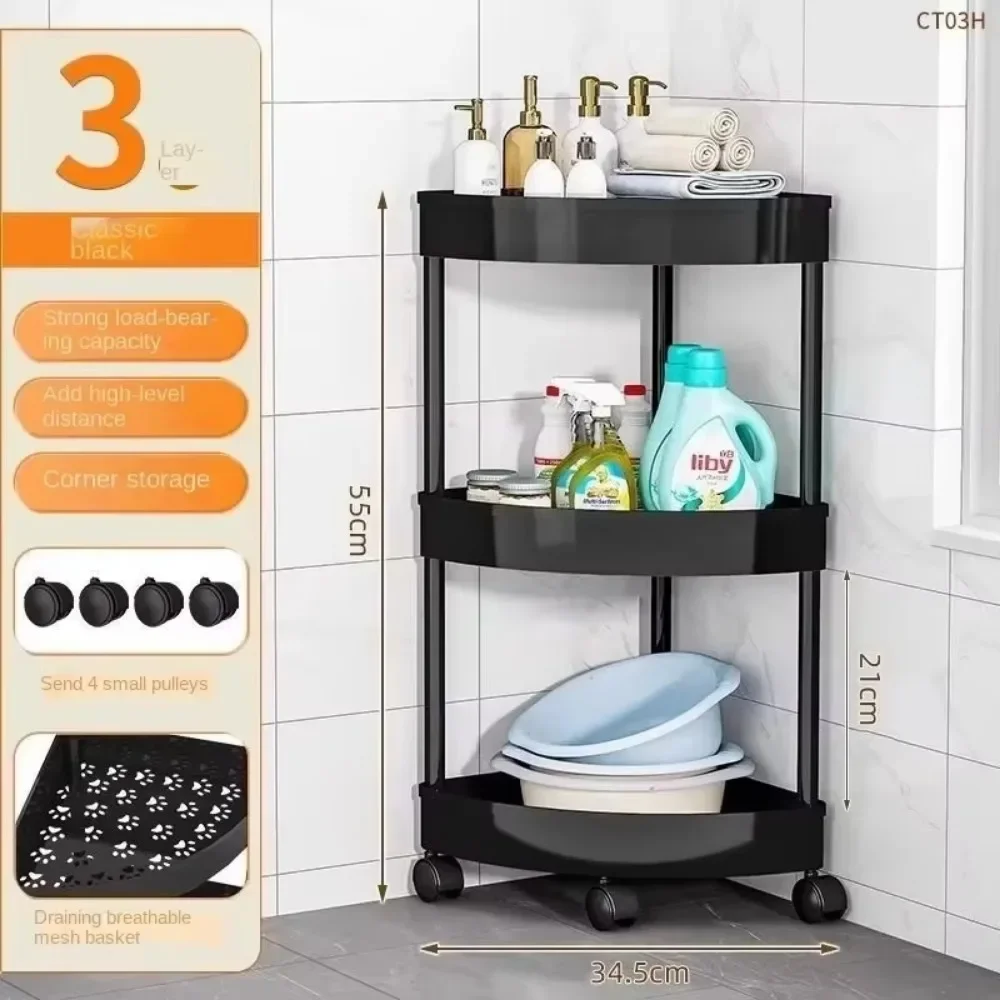 3/4/5 Tier Storage Shelf Rolling Cart Movable Bathroom Corner Triangle Shelfs Bathroom Corner Cabinet Shelf Rolling Storage Cart 6