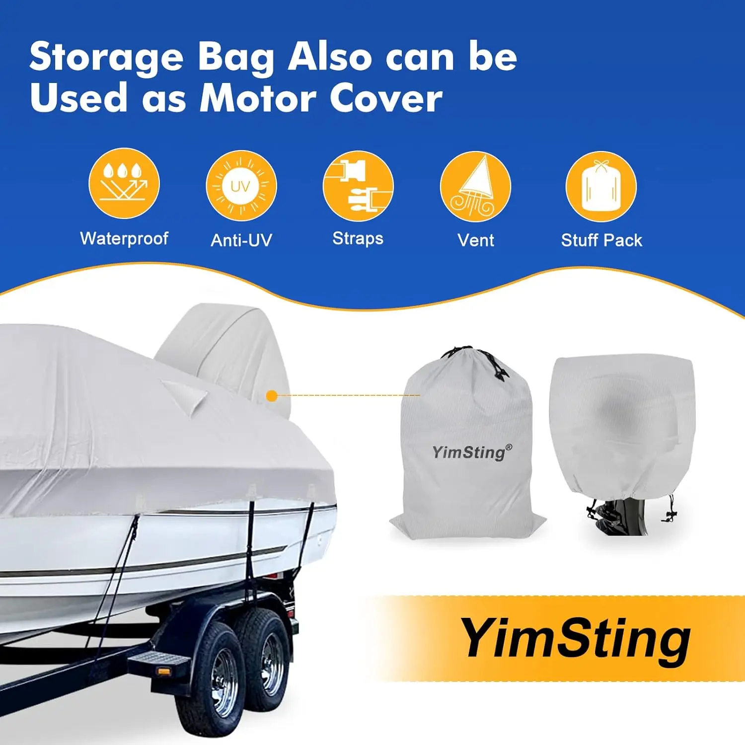 20-22 ft feet 1200D Waterproof Boat Covers with Motor Cover Fits Bass Boat, V-Hull Tri-Hull Boat,Fish & Ski Boat