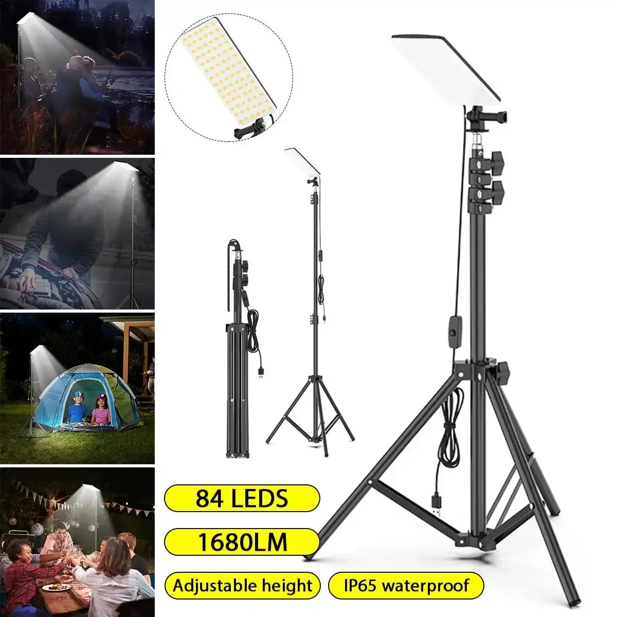 

Upgraded Floodlight Light with 1.8m Tripod Adjustable Height 84 LEDs Outdoor Camping Lamp Working Photography Stand Fill Light