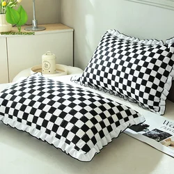 Black and White Keys Pillowcase for Sofa Cushion Cover with Ruffles Office Bed Pillow Cover Pattern Design Adult Bedroom Bedding