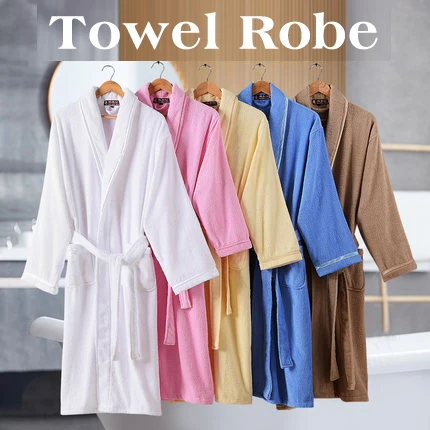 

100% Cotton Bathrobe Men Towel Fleece Sleepwear Men's Robe Warm Thermal Kimono Dressing Gown Bride Peignoir Kimono Unisex