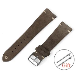 Premium Suede Leather Vintage Watch Straps with Handmade Stitching - Blue, Grey, Brown - 22mm (Green)