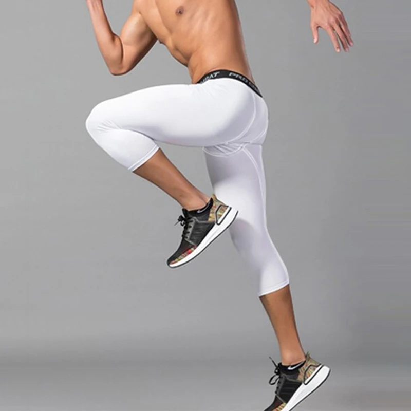 Men's Compression Pants Tights Shorts Running Gym Sport Fitness Quick Dry Fit Leggings Workout White Black Basketball Leggings 2
