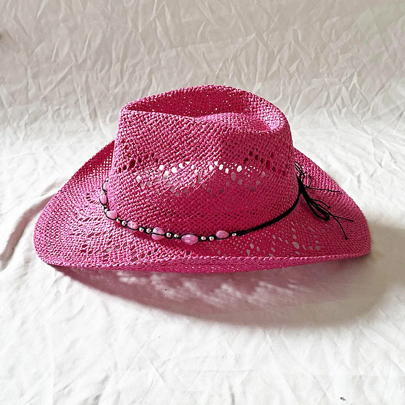 Hot Sale 2024 New Spring and Summer Hand-knitted Outdoor Travel Beach Unisex Western Cowboy Straw Hat_voghion.com