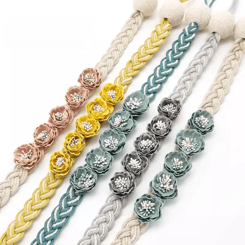 Simple handmade cotton rope curtain tiebacks with magnetic clasps, suitable for living room and bedroom home decoration.
