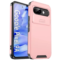 Shockproof Hybrid Dual Layer Defender Phone Case with Slide Camera Protection and PC+TPU Cover - Google Pixel 8 Pro (Pink)