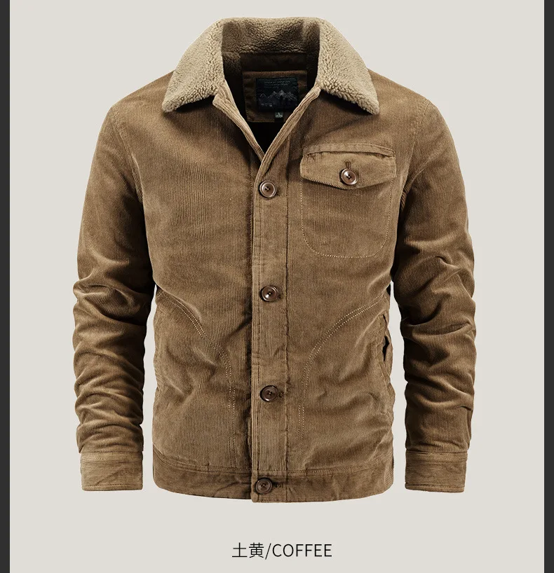 Vintage Corduroy Jacket Men's fleece-lined Thickened Winter Lamb