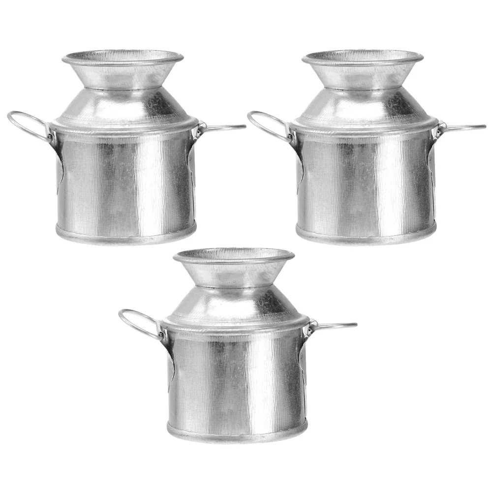 3 Pcs Milk Jug Tin Bucket Mini Metal Buckets Small Iron Vase Vases for Flowers Tiny House 6