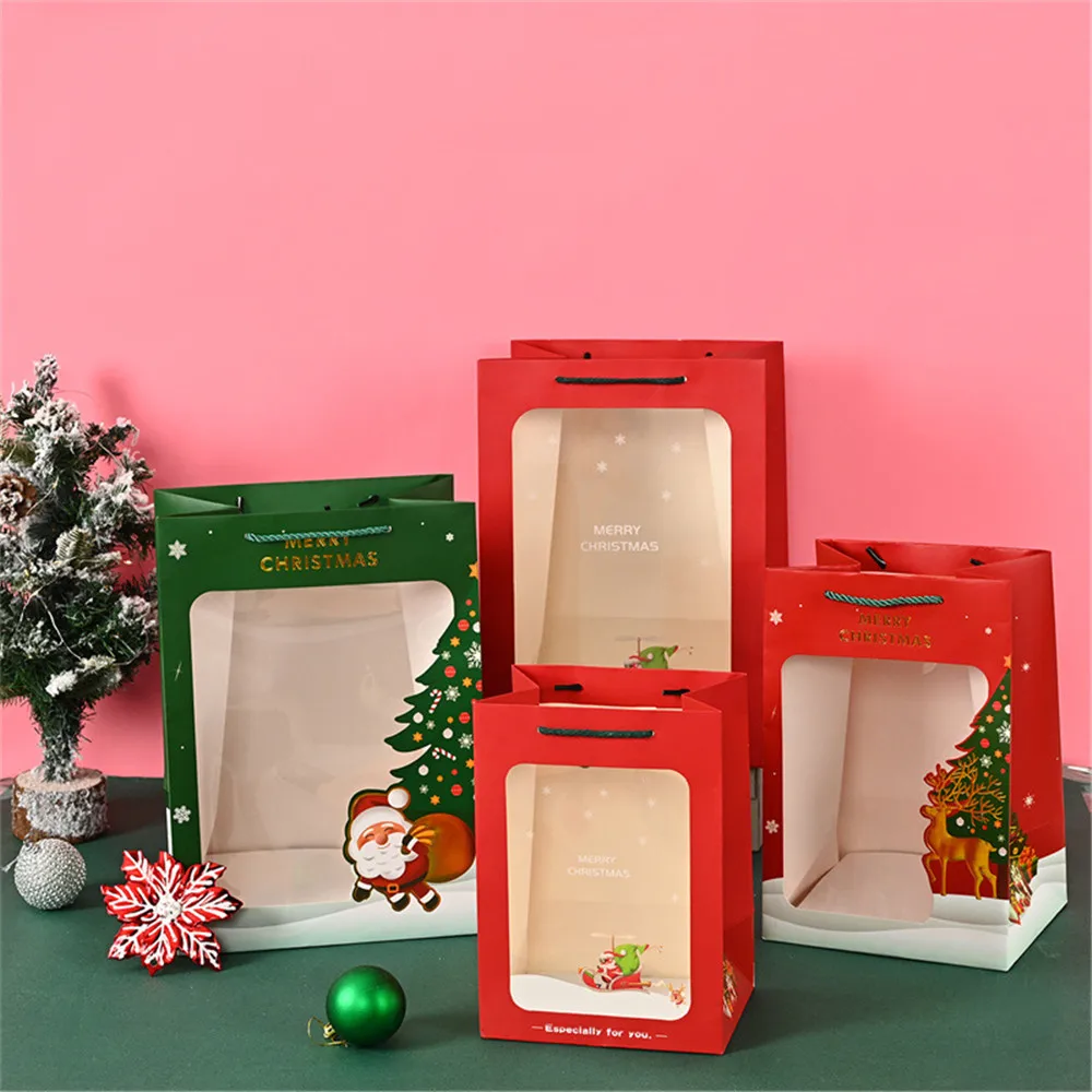 

2022 Merry Christmas Gift Bags Xmas Tree Plastic Packing Bag Santa Claus Christmas Candy Box New Year Kids Favors Bag Home Decor